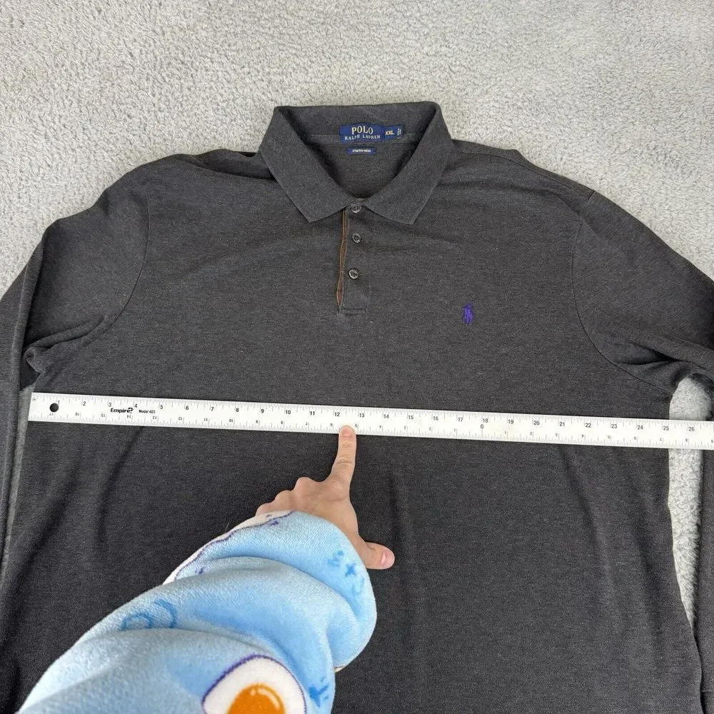Polo Ralph Lauren Shirt XXL‎ Gray Long Sleeve Polo Custom Slim Fit Stretch Mesh